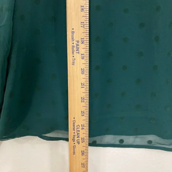 New J. Crew size XL Green V Neck Swiss Dot Long Sleeve Chiffon Blouse Preppy - Picture 6 of 12